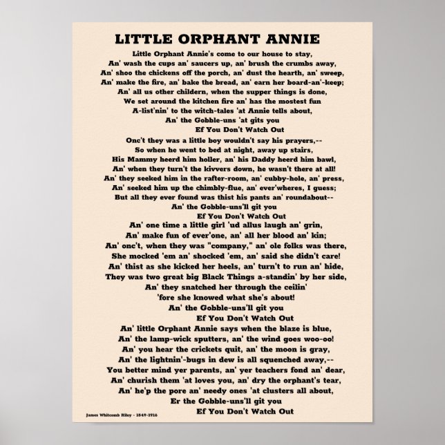 PÓSTER PEQUEÑO HUÉRFANO ANNIE POEM (Frente)