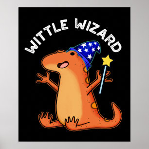 Póster Pequeño Mago Lindo Lagarto Chiste Fondo Oscuro