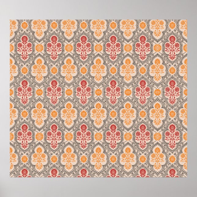 PÓSTER PEQUEÑO MODELO DE FLORES MUGHAL DISEÑO DE FONDO AR (Frente)