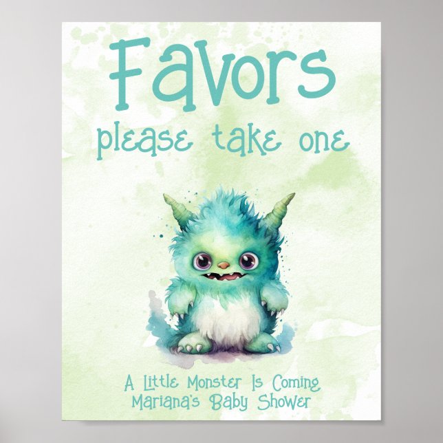 Póster Pequeño monstruo de los favoritos de Baby Shower (Frente)