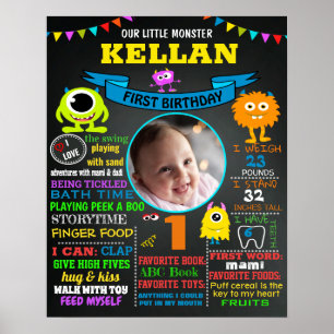 Póster Pequeño Monstruo de tiza de primer cumpleaños