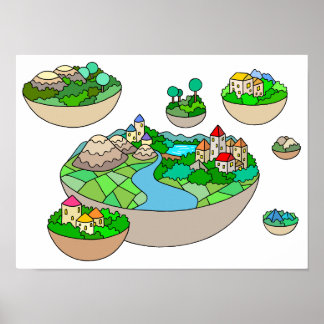 Póster Pequeño mundo dentro de una isla flotante.