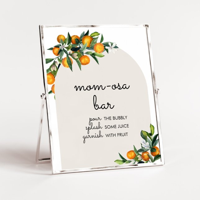 Póster Pequeño Naranja de Citrus Cutie Baby Shower Mom Os (Gender Neutral Citrus Baby Shower Mom Osa Bar Sign)