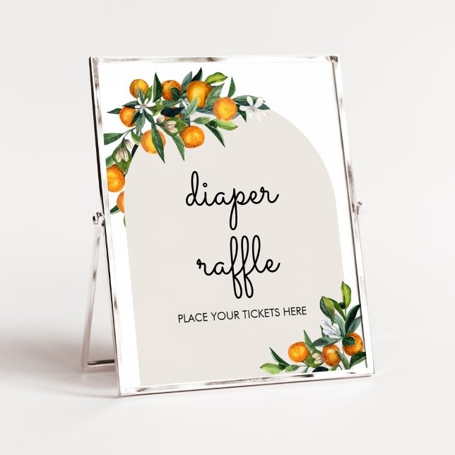 Póster Pequeño Naranja de Citrus Cutie Diaper Raffle (Gender Neutral Citrus Baby Shower Diaper Raffle Sign
)