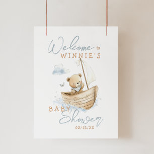 Póster Pequeño Oso Marinero Bienvenida Baby Shower