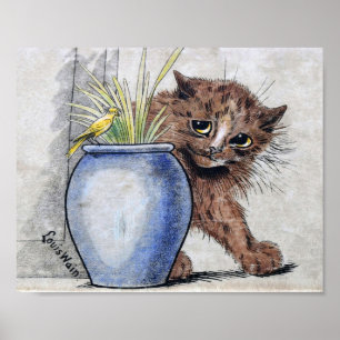 Póster Pequeño pájaro gato y amarillo, Louis Wain