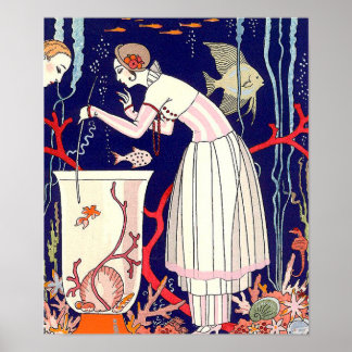 PÓSTER PEQUEÑO PESCADO, MODA DE BELLEZA ART DECO