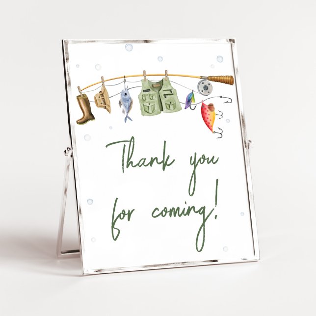 Póster Pequeño pescador Baby Shower Gracias por venir (Boho Fisherman Baby Shower Thank you for Coming Sign)