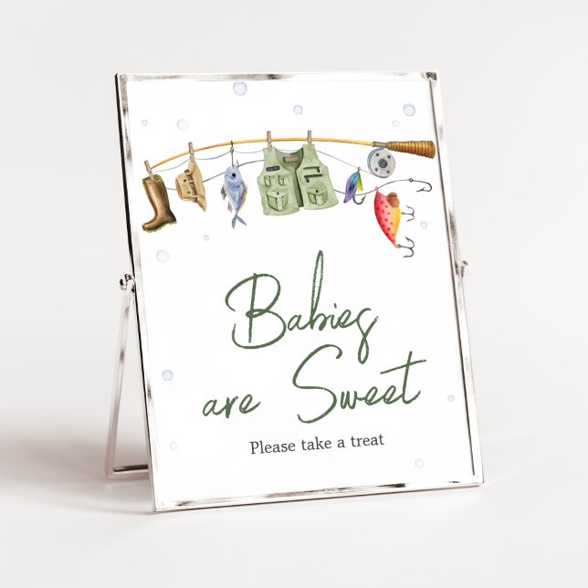 Póster Pequeño pescador Baby Shower Los bebés son dulces (Boho Fisherman Baby Shower Babies are Sweet Sign)