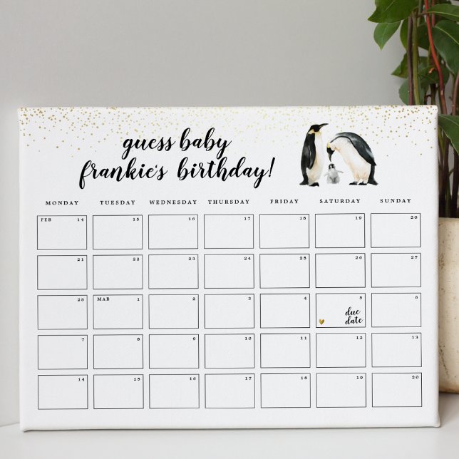 Póster Pequeño pingüino adivina el juego de Baby Shower d (Game Poster Mock-up)