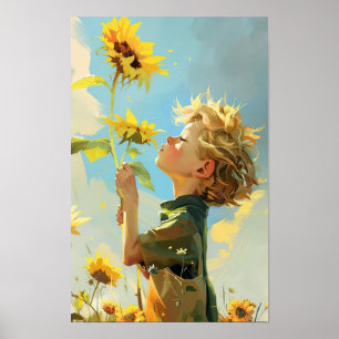 Póster Pequeño Príncipe Caprichoso Olfateando Girasoles C