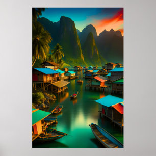 Póster Pequeño pueblo pesquero indonesio