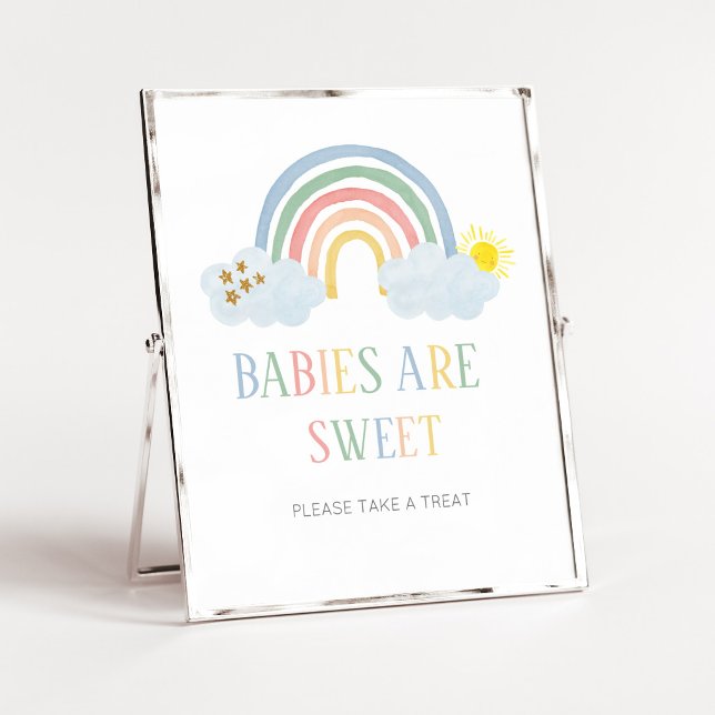 Póster Pequeño Rayo de Sol Bebés son Dulces Letrero (Rainbow Baby Shower Babies are Sweet Sign)