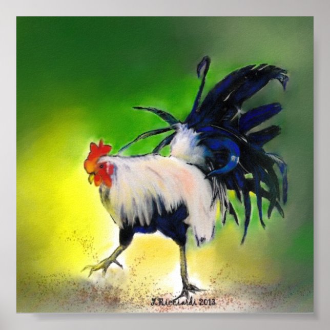 Póster Pequeño Rooster Azul (Frente)