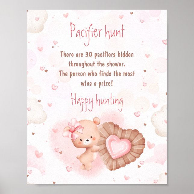 Póster Pequeño Rótulo de caza del pacificador Baby Shower (Frente)