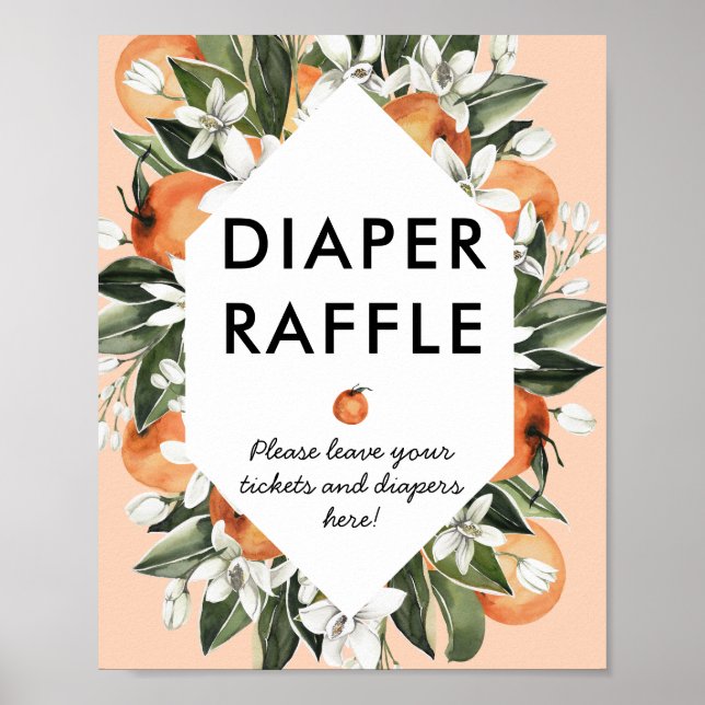 Póster Pequeño Rótulo de pañales Baby Shower Cutie Raffle (Frente)