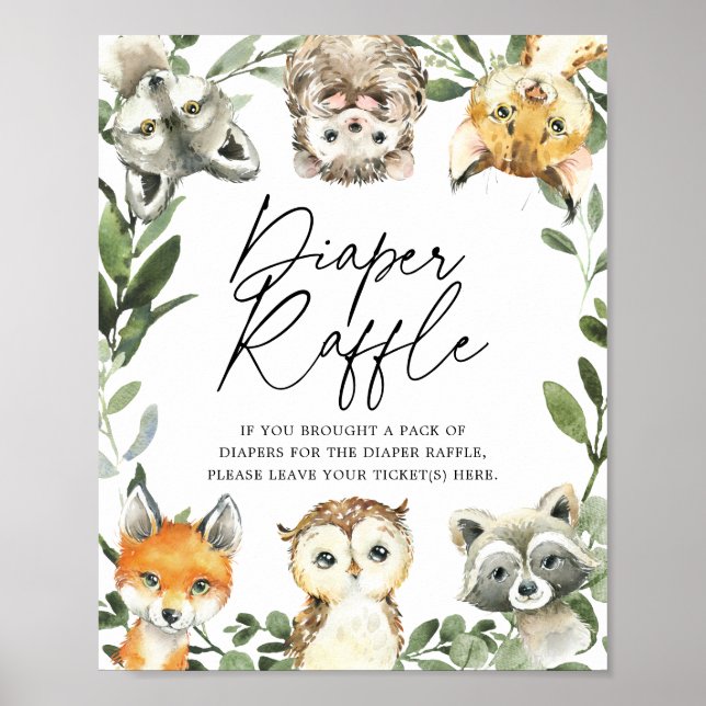 Póster Pequeño Rótulo de pañales Baby Shower de Woodland (Frente)