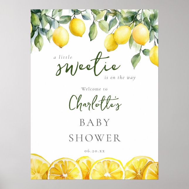 Póster Pequeño signo de bienvenida de Baby Shower de limó (Frente)