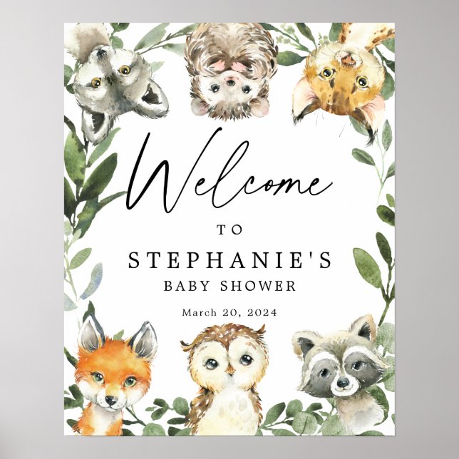 Póster Pequeño signo de bienvenida de Woodland Baby Showe (Frente)