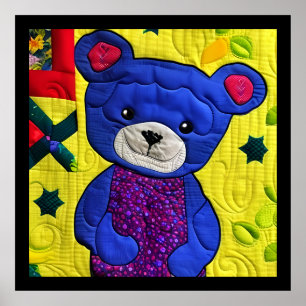 Póster Pequeño Teddy Blue Teddy Bear Quilly Like Design