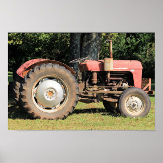 Póster Pequeño Tractor Rojo Con Ruedas Grises