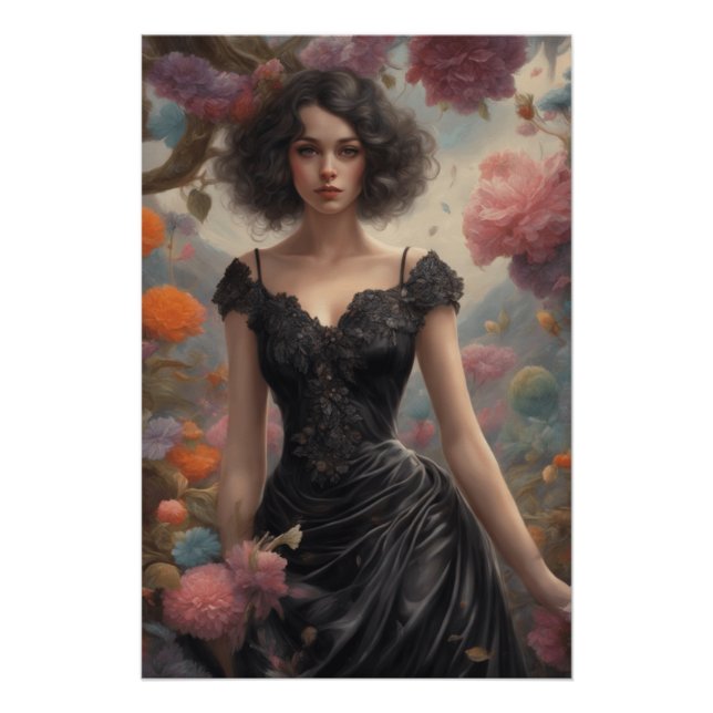 Póster Pequeño Vestido Negro Diseñado Por IA - Arte De Gl (Anverso)