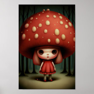 Póster Pequeño y dulce Chica de hongos con ojos de puja