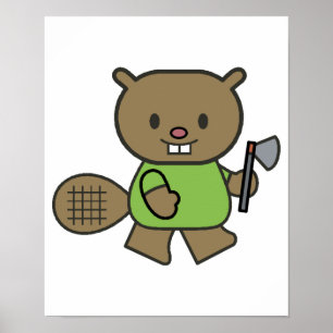 Póster pequeño y lindo castor con hacha
