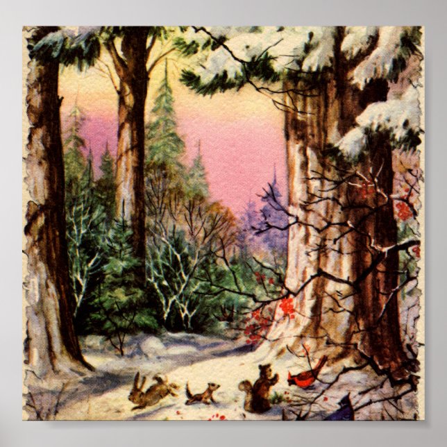 Póster Pequeños animales en la nieve (Frente)