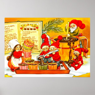 Póster Pequeños ayudantes de Santas que hacen las tortas