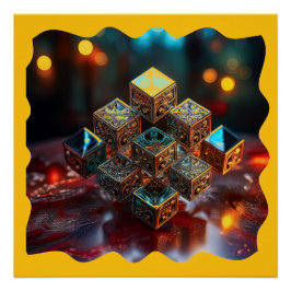 Póster Pequeños Bloques Con Diseños Geométricos Apilados