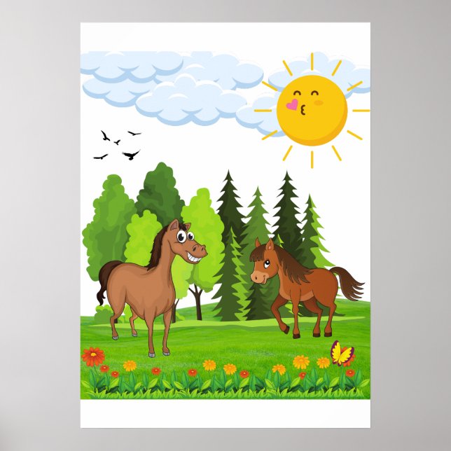 Póster Pequeños caballos de diseño para niños (Frente)