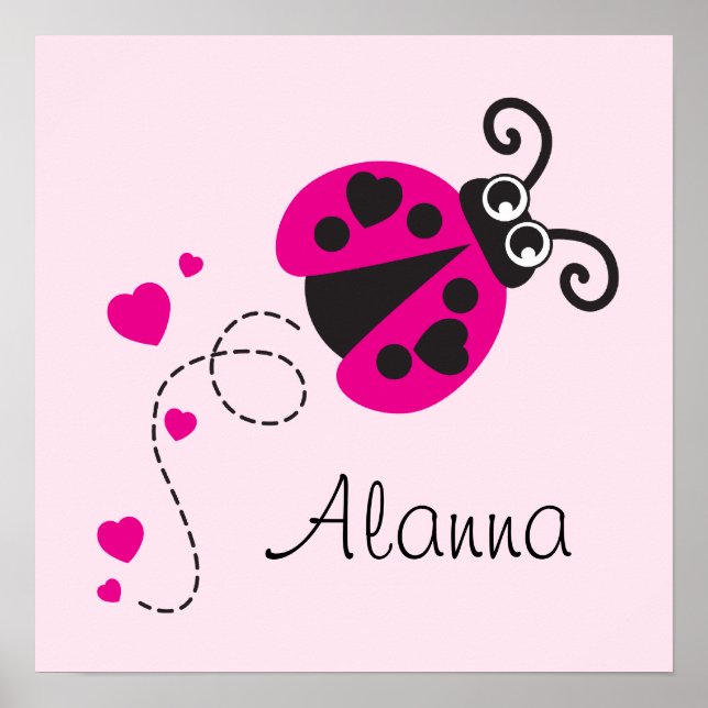 Póster Pequeños chicos de mariquita voladora rosada nombr (Frente)