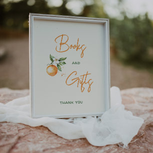 Póster Pequeños cítricos Baby Shower libros y regalos