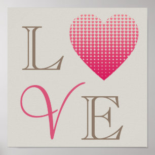 Póster Pequeños corazones rosados Amor fondo gris rojo