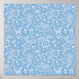 Póster Pequeños corazones y conejitos - patrón transparen