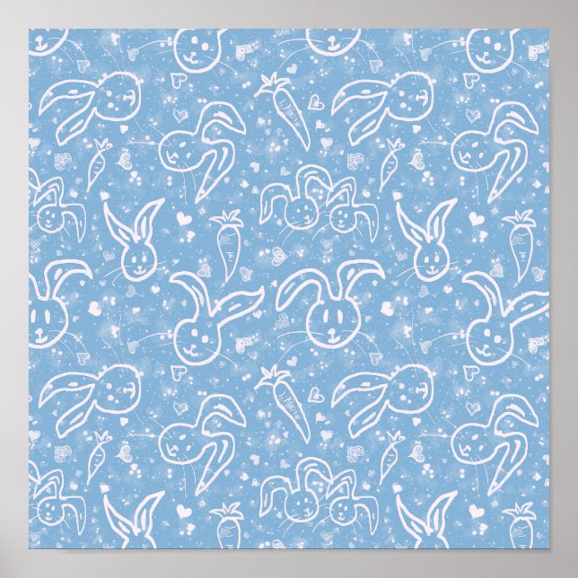 Póster Pequeños corazones y conejitos - patrón transparen (Frente)