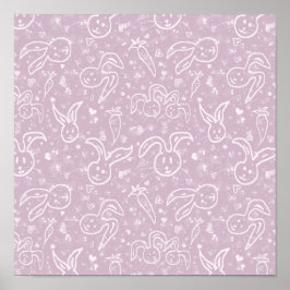 Póster Pequeños corazones y conejitos - patrón transparen