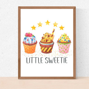 Póster Pequeños Cupcakes de Acuarela Dulces Salita Niños