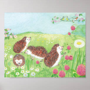 Póster Pequeños erizos en la pradera