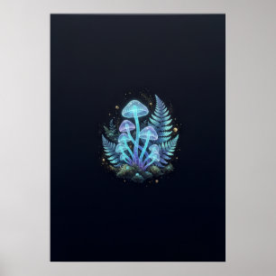 Póster Pequeños Hongos Brillantes Cartel de Bosque Fantás