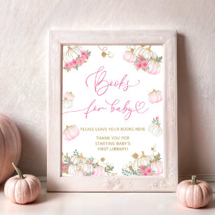 Póster Pequeños libros de calabaza rosa floral para bebé