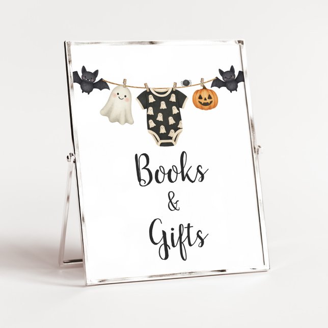 Póster Pequeños libros de ropa infantil libros y Rótulo d (Halloween Little Boo Clothesline Baby Shower Sign)
