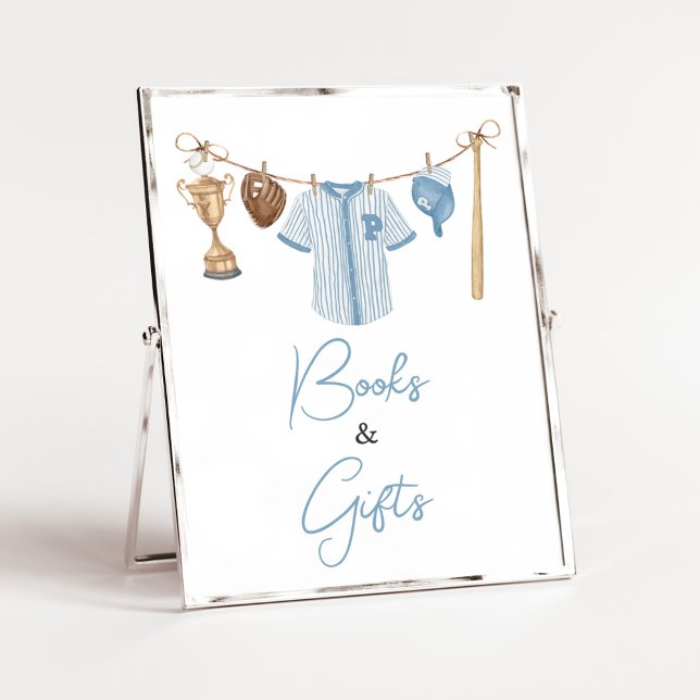 Póster Pequeños libros y regalos de Baby Shower de béisbo (Baseball Little Slugger Baby Shower Books and Gifts Sign)