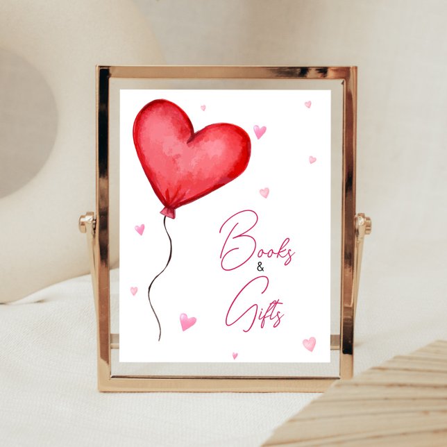 Póster Pequeños libros y regalos de San Valentín rojo (Minimalist Little Sweetheart Baby Shower Books and Gifts Sign)