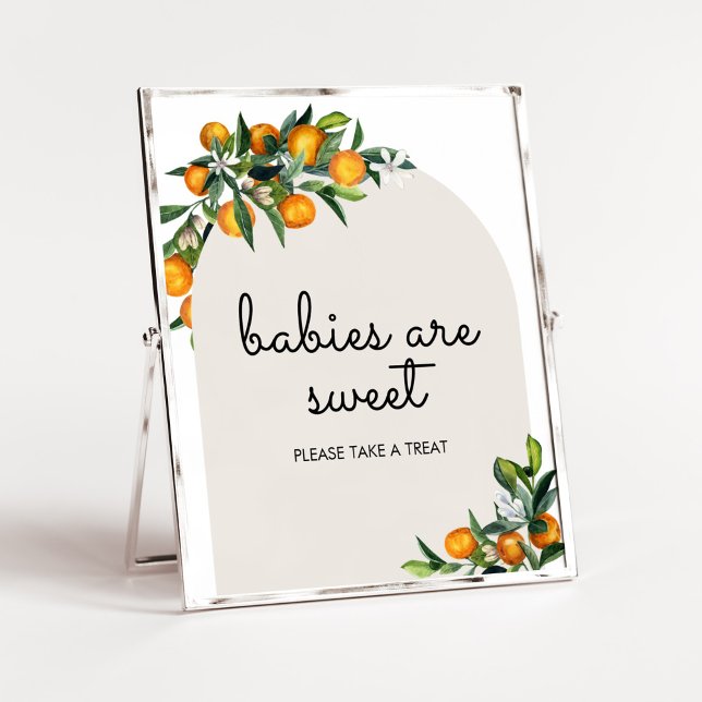 Póster Pequeños Naranjas de Citrus Cutie Los bebés son du (Gender Neutral Citrus Baby Shower Babies are Sweet Sign)