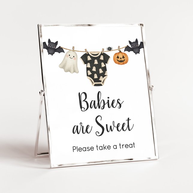 Póster Pequeños niños de la línea de ropa infantil son Ró (Halloween Little Boo Clothesline Baby Shower Sign)