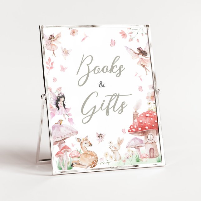 Póster Pequeños y extravagantes libros de Baby Shower y r (Little Fairy Whimsical Baby Shower Books and Gifts Sign)