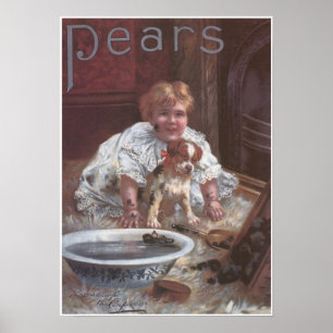 Póster Peras Chica de jabón Perro de lavado