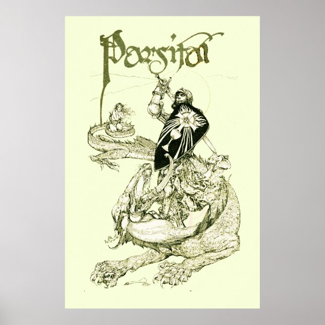 PÓSTER PERCEVAL LUCHANDO CONTRA DRAGÓN, BÚSQUEDA DEL SANT (Frente)
